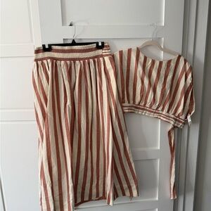 Free People Red and Cream Striped Skirt Set